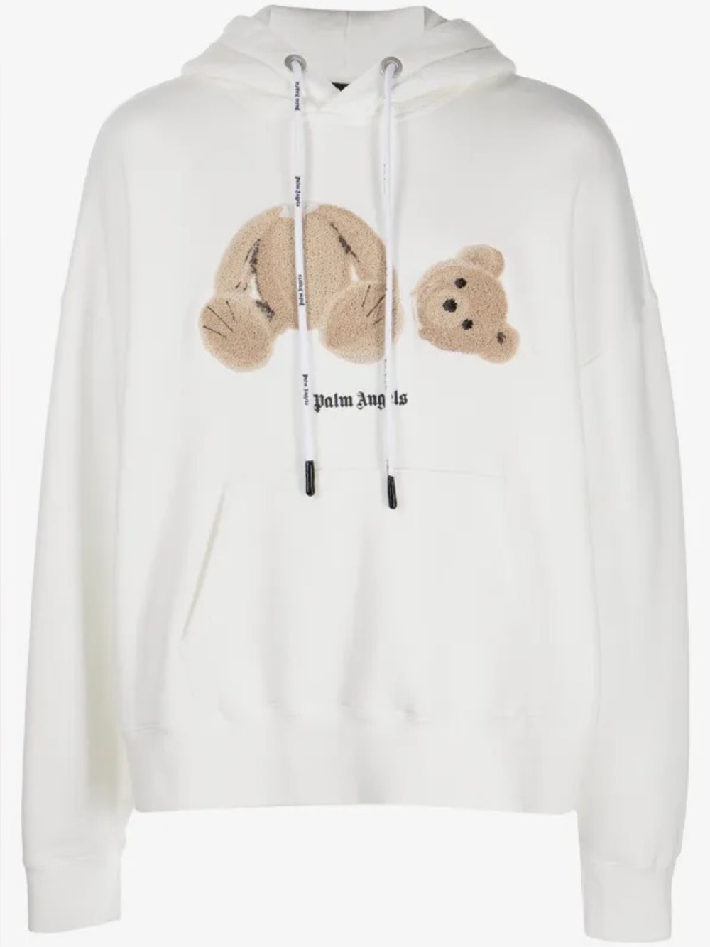 Palm Angels White Hoodie with Tan Teddy Patch